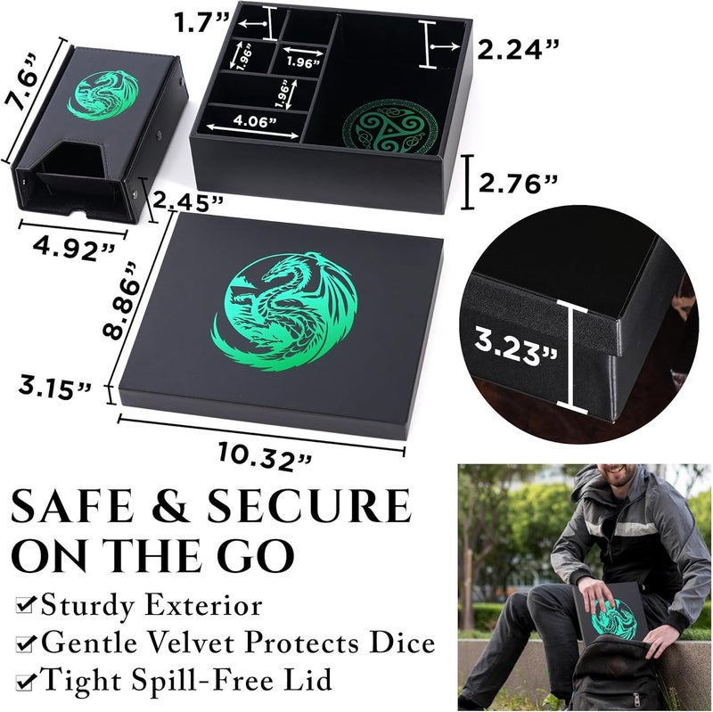 Soar Forge Dice Tray and Dice Tower for DND: All-in-One Tray, Storage & Large Tower for Random Rolls - Stores Your Sets, Mini's etc, Perfect for D&D and RPG Gift Accessories (Green Dragon) - Image 5